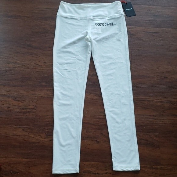 NWT Roberto Cavalli White Chic Feminine Luxury Athleisure Leggings Size Medium - Picture 1 of 6